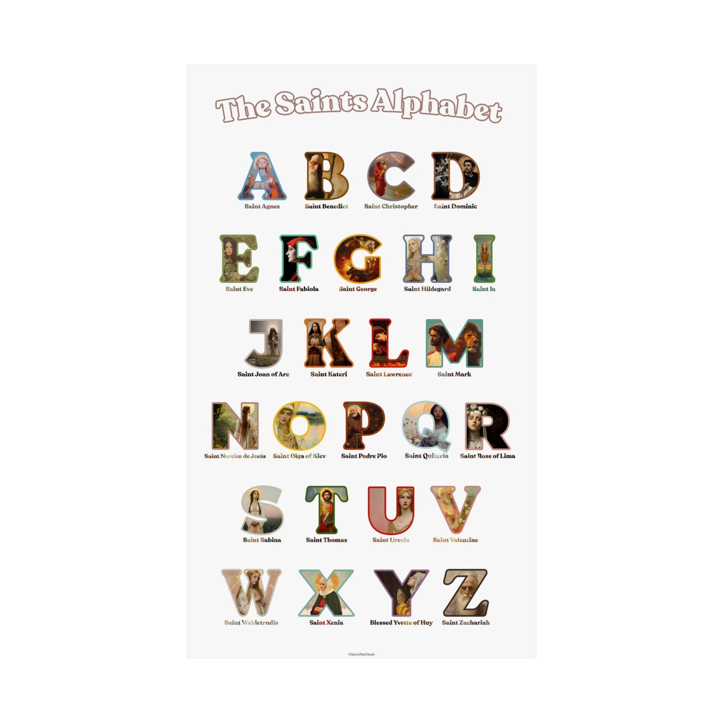 Catholic Saints ABC Print - Alphabet Poster - A to Z Saints Wall Art - Catholic Saints Chart- Classroom / Homeschool - Saints of the Church