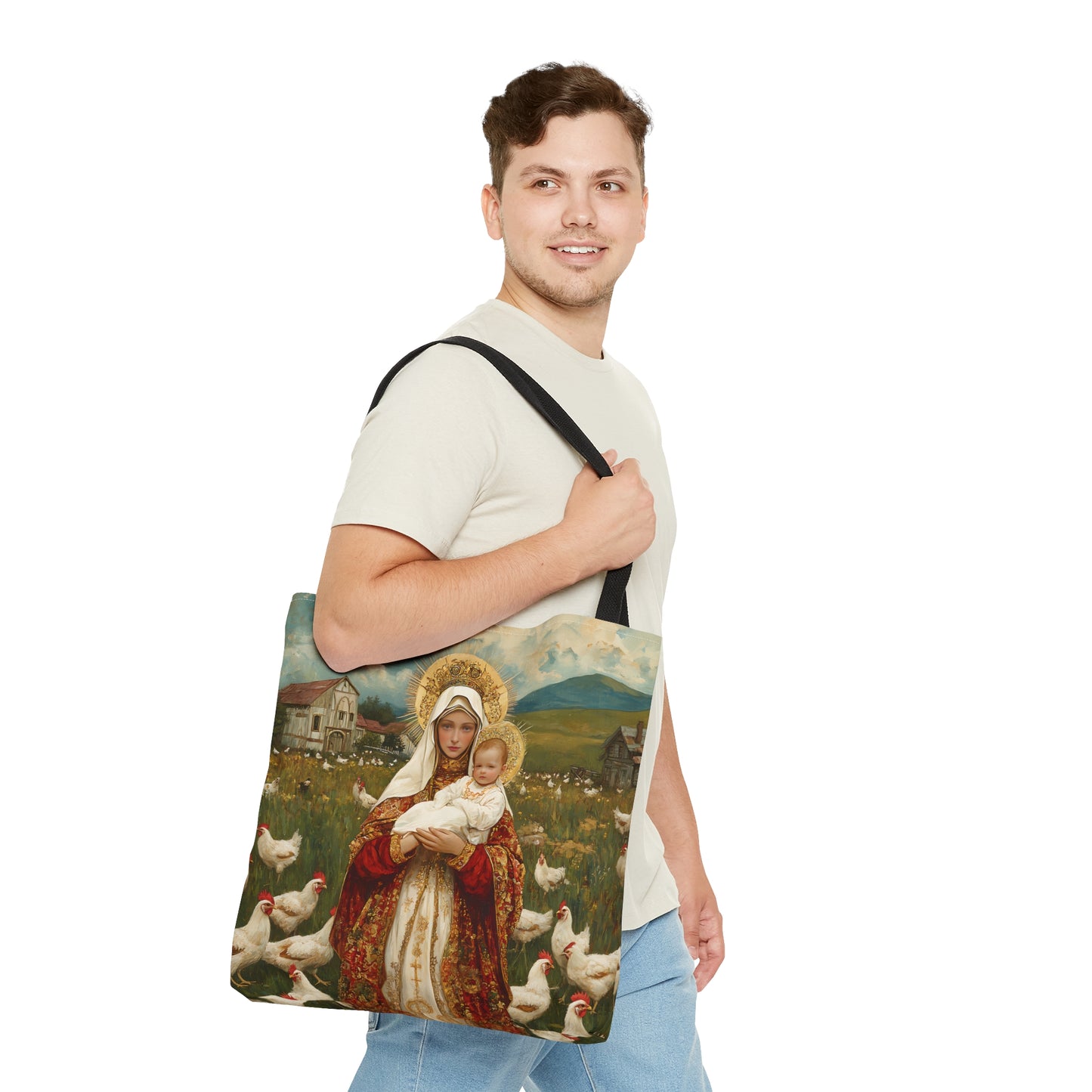 Our Lady of the Hens: Protector of the Humble Flock Tote Bag - Large Medium Small Faith Art Bag - Catholic Faith Purse - Religious