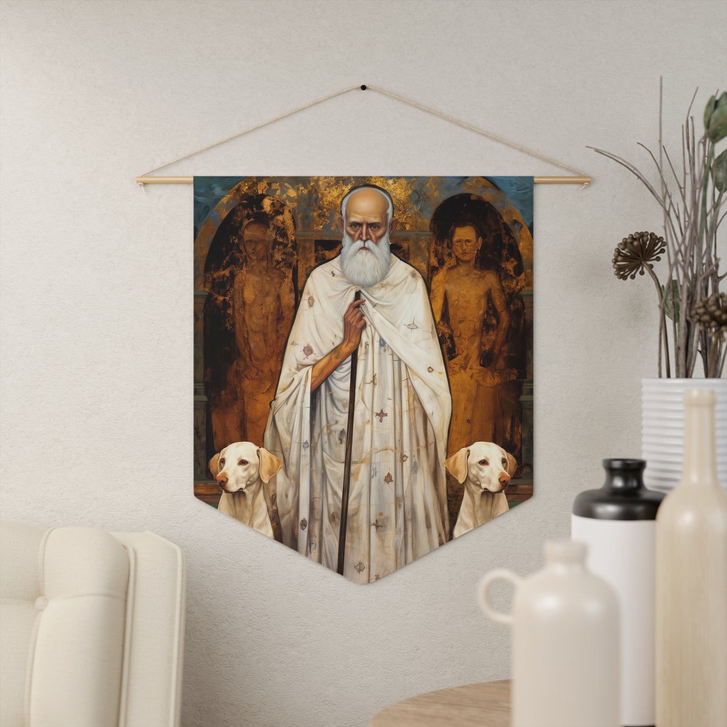 Saint Lazarus Wall Banner / Wall Hanging - Unique Religious Art for your home - Prayer room - Catholic Home Art - 18" x 21"