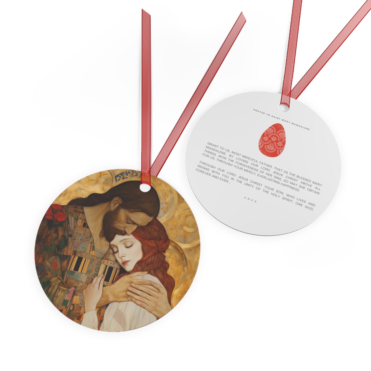 Christ Embracing Mary Magdalene Metal Ornament - Religious Holiday Christmas Ornament and Keepsake - Double sided - Prayer Ornament