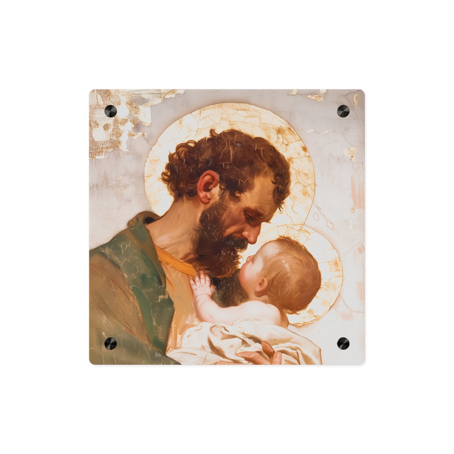 Saint Joseph, Pillar of the Holy Family Acrylic Wall Art Panel - Ready to Hang Acrylic Print - Catholic Saint - The Christ Child and Joseph
