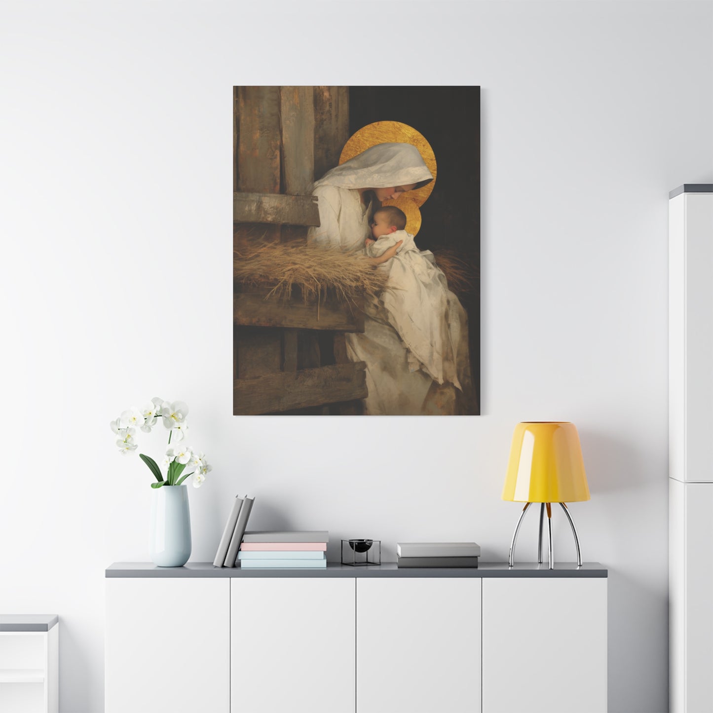 Our Lady of the Manger - Mother Mary and the Christ Child - Gallery Wrapped Canvas - Print - Religious Art for your Home - Catholic