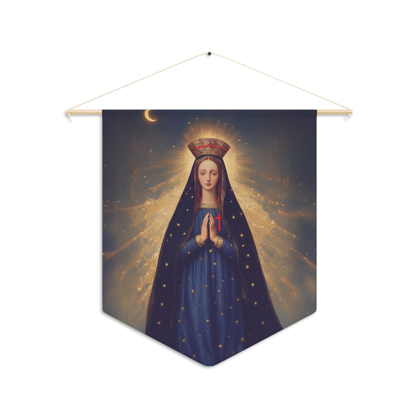 Our Lady of Pontmain Pennant / Banner / Wall Hanging - Prayer room art - 18" x 21" - Catholic - Large Banner - Gifts for Catholics