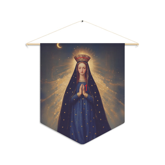 Our Lady of Pontmain Pennant / Banner / Wall Hanging - Prayer room art - 18" x 21" - Catholic - Large Banner - Gifts for Catholics
