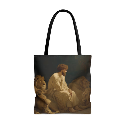 Faith Amid the Beasts - Daniel in the Lions Den Tote Bag - Large Medium Small Faith Art Bag - Bible Study Faith Purse - Double Sided