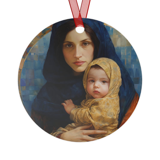 Maternal Seraph - Virgin Mary and Infant Jesus - Metal Ornament - Religious Holiday Christmas Ornament - Prayer Keepsake - Catholic Home