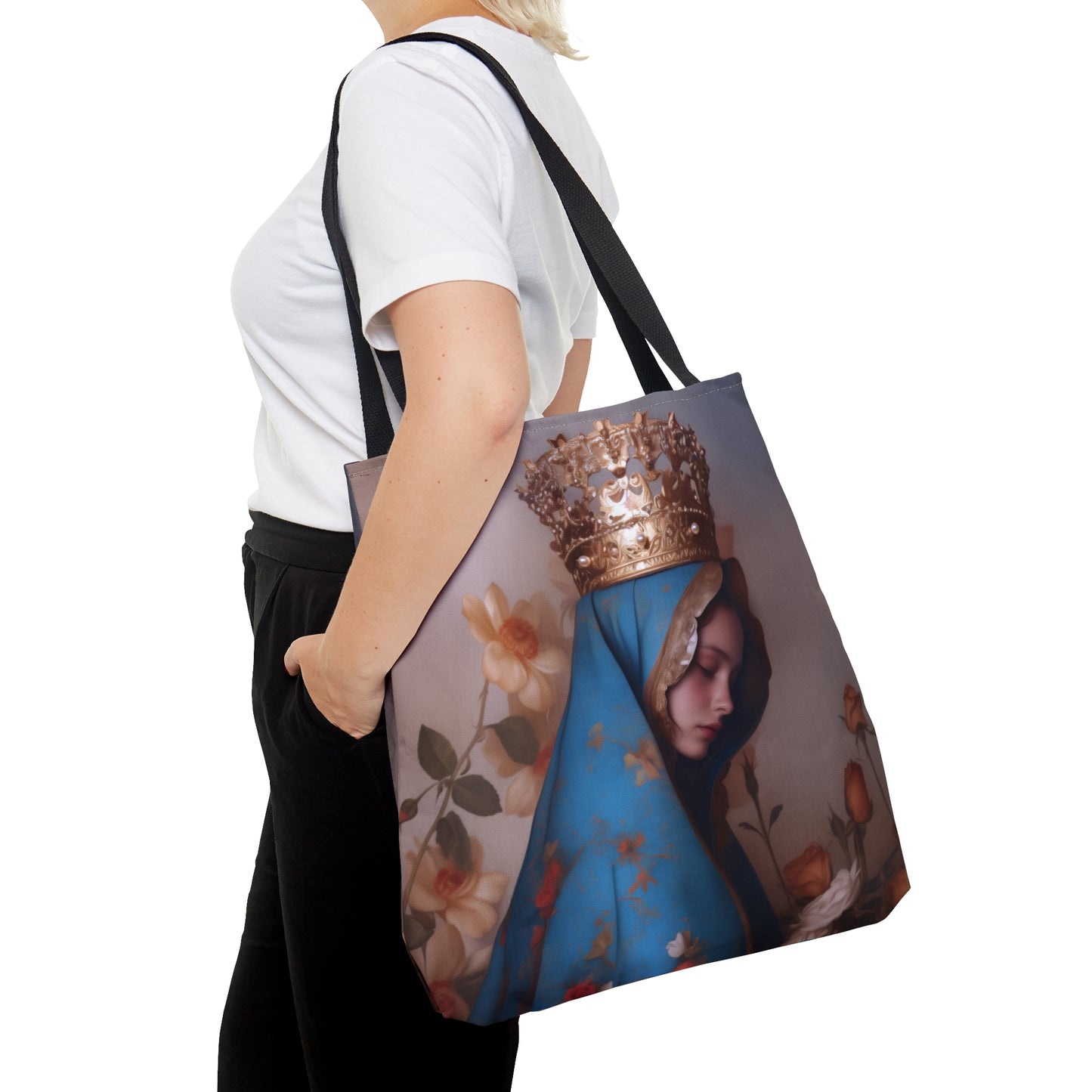 Our Lady of the Roses - Tote Bag - Large Medium Small Faith Art Bag - Catholic Faith Purse - Mother Mary