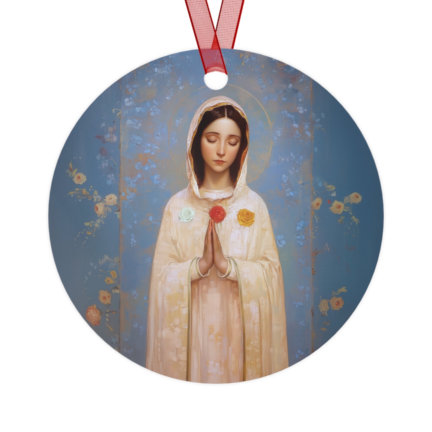 Rosa Mystica - Mystical Rose - Mother Mary - Marian Art - Metal Ornament - Religious Holiday Christmas Ornament