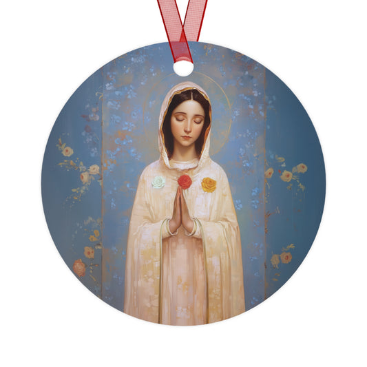 Rosa Mystica - Mystical Rose - Mother Mary - Marian Art - Metal Ornament - Religious Holiday Christmas Ornament