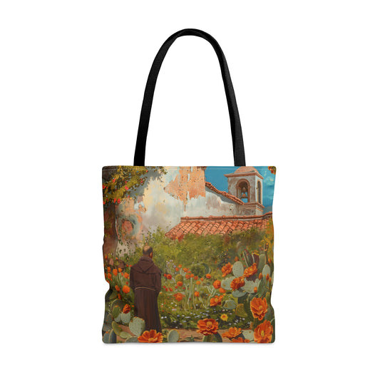 Saint Junípero Serra Tote Bag - Large Medium Small Faith Art Bag - Catholic Faith Purse - Double Sided - Religious - Santa Barbara Mission