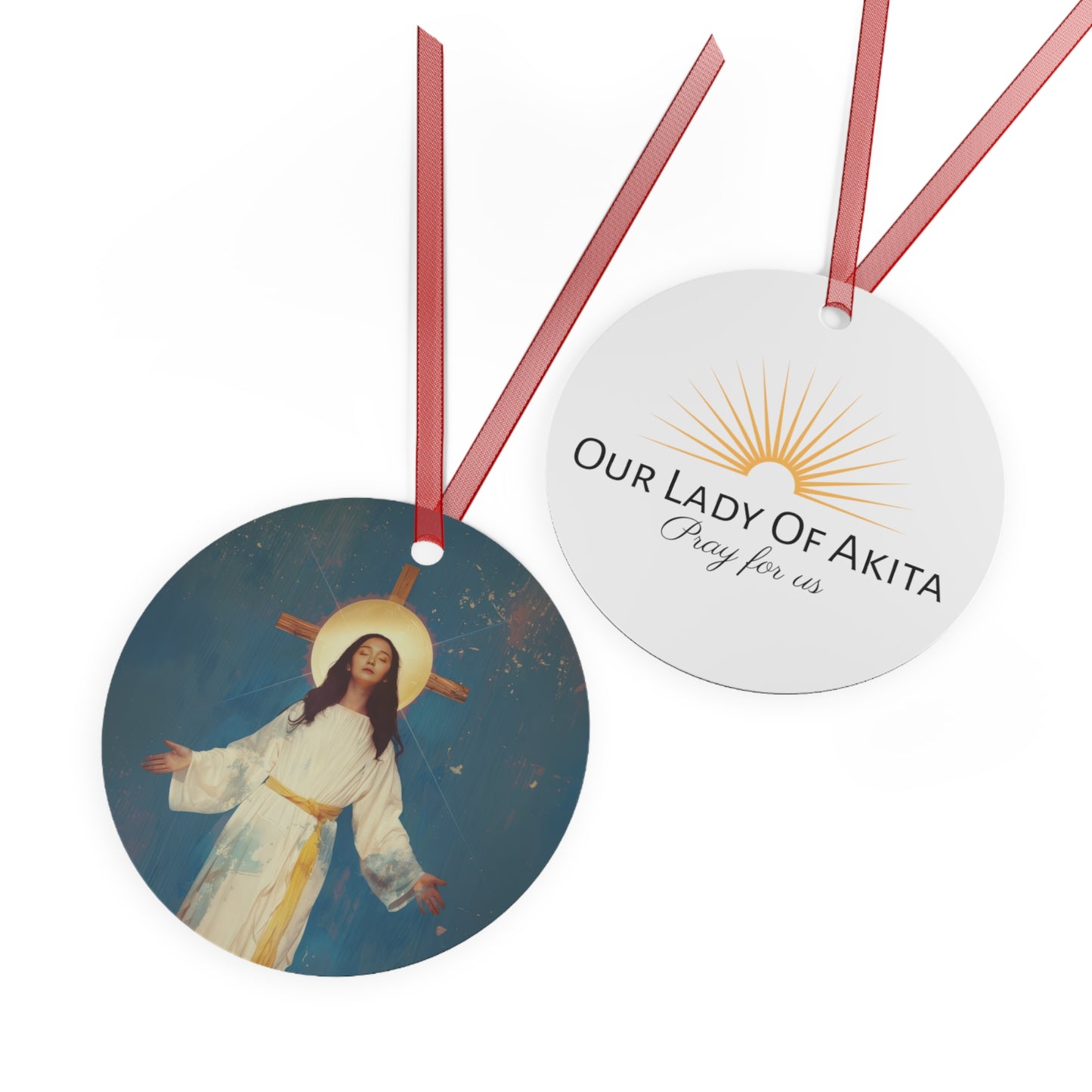 Our Lady of Akita - Mother Mary - Metal Ornament - Religious Holiday Christmas Ornament and Keepsake - Prayer