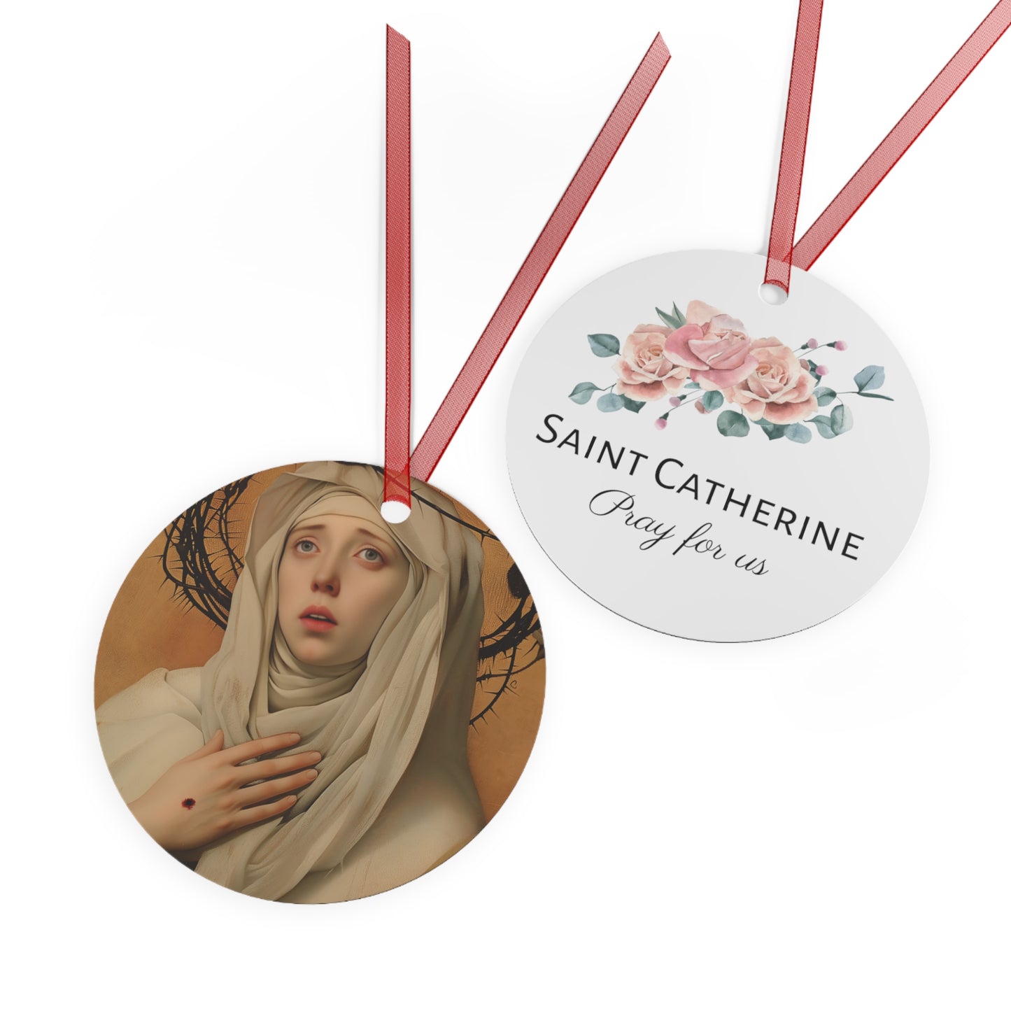 Saint Catherine de Ricci Metal Ornament - Religious Holiday Christmas Ornament and Keepsake - Double sided