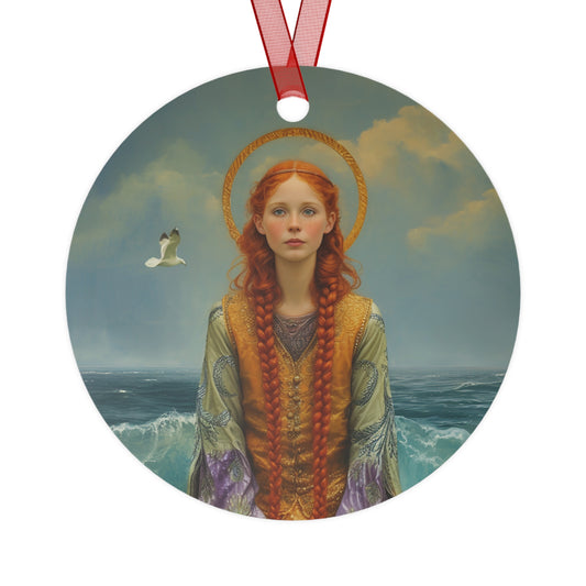 Saint Ia of Cornwall Metal Ornament - Religious Holiday Christmas Ornament and Keepsake - Double sided - Prayer Ornament
