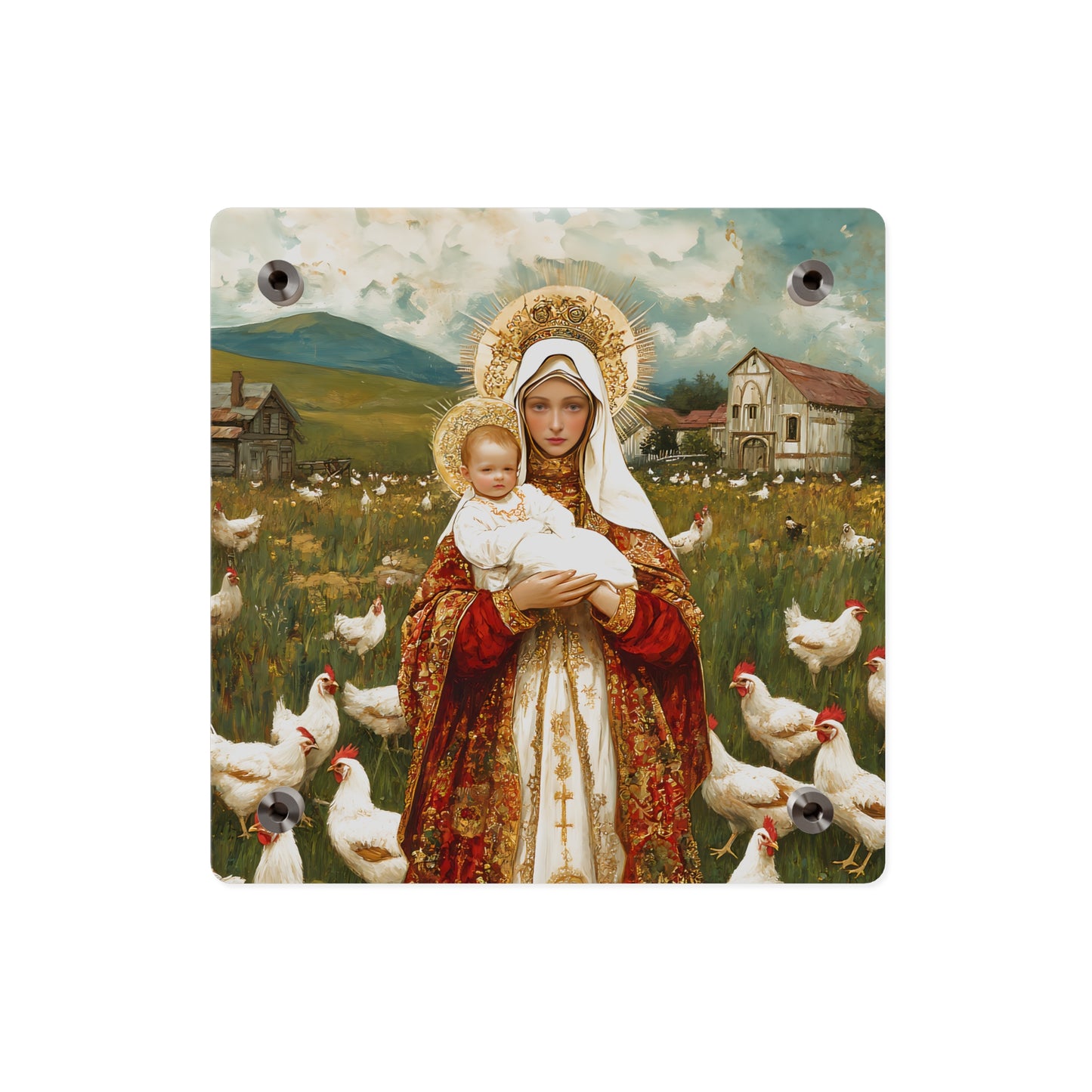 Our Lady of the Hens Acrylic Wall Art Panel - Ready to Hang Acrylic Print - Catholic Saint Art