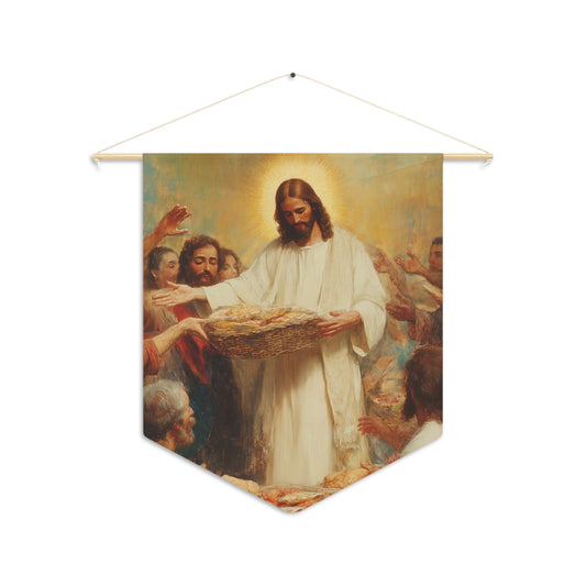 The Quiet Multiplication of Love : Loaves and Fishes Wall Banner / Wall Hanging - Christian Art - Prayer room - 18" x 21"