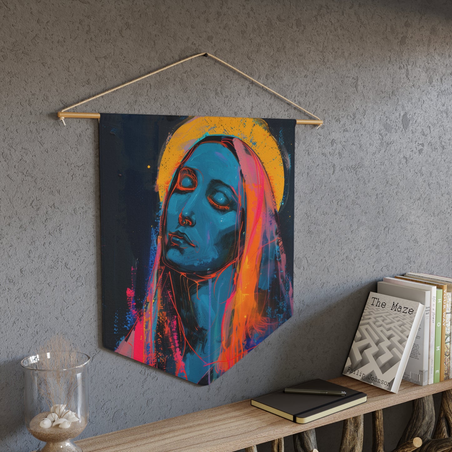 Mary, Mother of God - Mother of Eternal Wisdom Pennant / Banner / Wall Hanging - Prayer room art - 18" x 21" - Catholic Gift