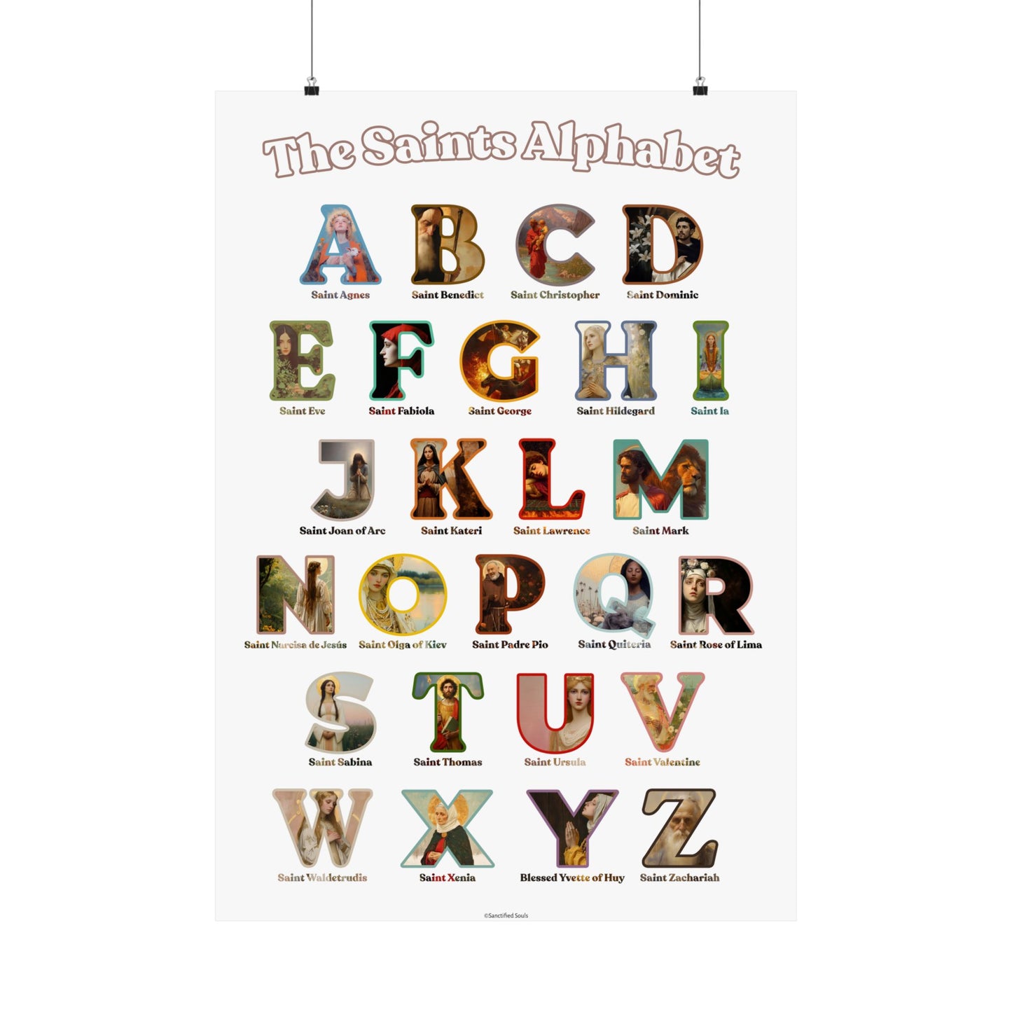Catholic Saints ABC Print - Alphabet Poster - A to Z Saints Wall Art - Catholic Saints Chart- Classroom / Homeschool - Saints of the Church