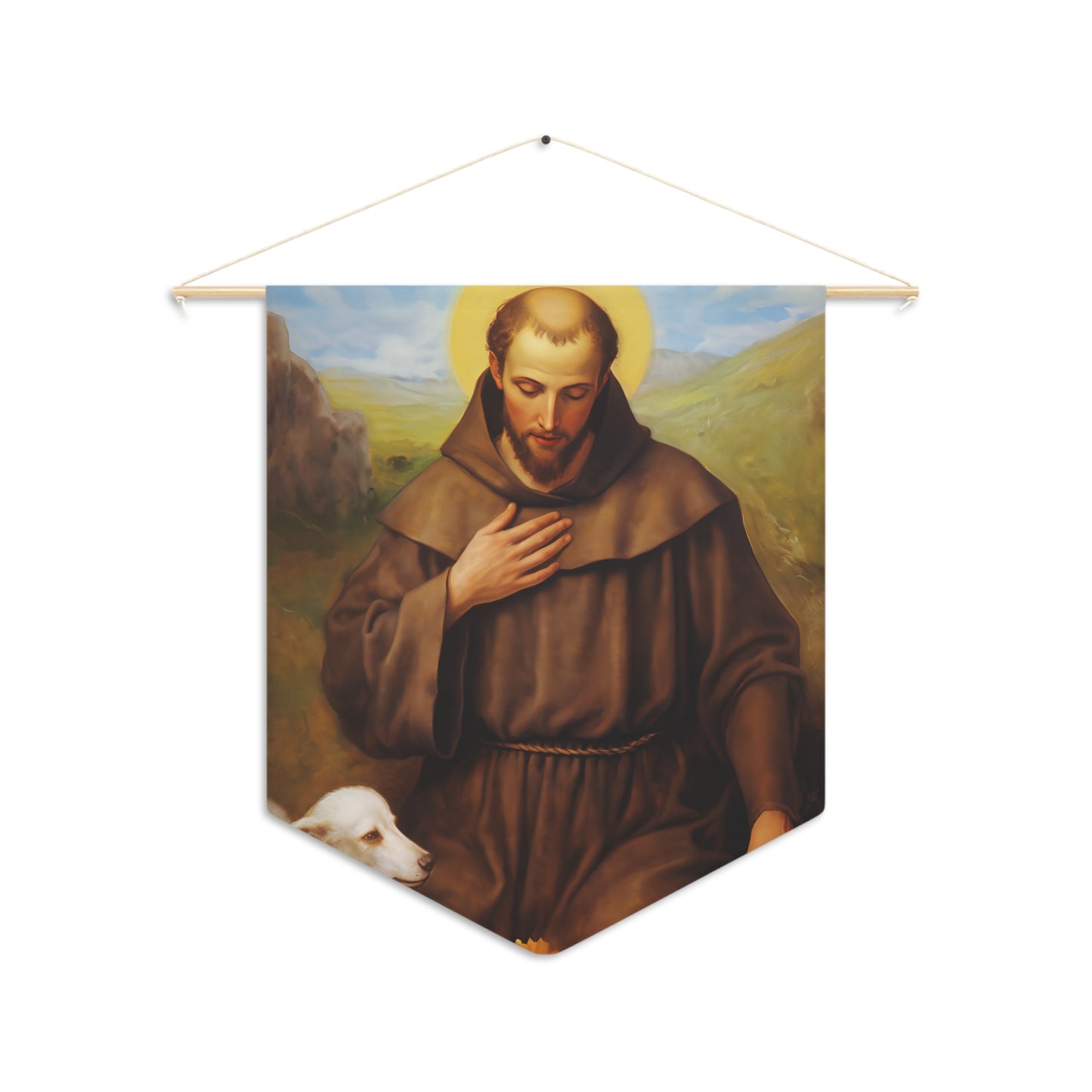 Saint Francis of Assisi Wall Banner / Wall Hanging - Prayer room art - Catholic Home Art - Large Saint Art for your home - 18" x 21"