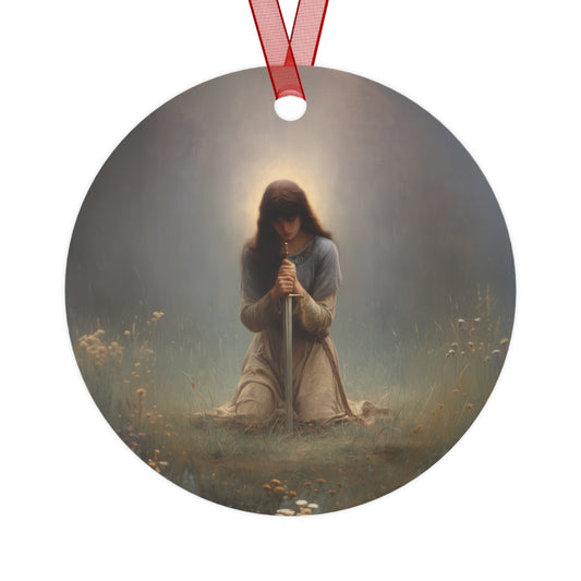 Saint Joan of Arc Metal Ornament - Religious Holiday Christmas Ornament and Keepsake - Prayer Ornament
