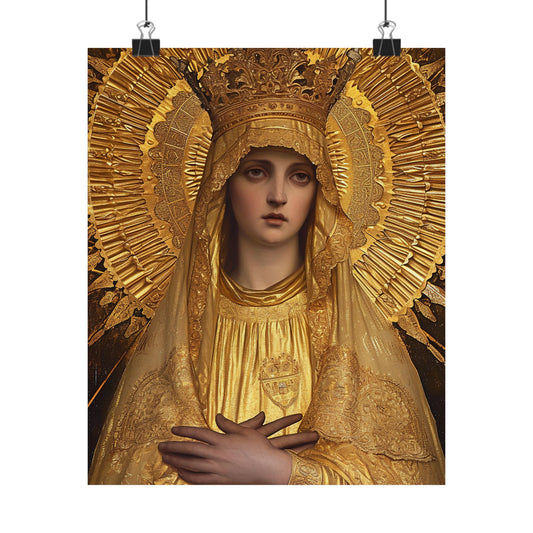 Golden Mary - Radiant Tribute to Our Lady of the Gate of Dawn Poster Print - The Golden Virgin - Multiple Sizes - Premium Matte Posters