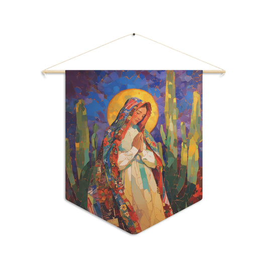 Radiant Light of Our Lady of Guadalupe Pennant / Banner / Wall Hanging - Prayer room art - 18" x 21" - Catholic Gift