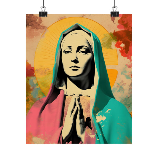Mary The Blessed Virgin - Sanctified Souls Print - Multiple Sizes - Premium Matte Vertical Poster - Pop Surreal Lowbrow Art Style
