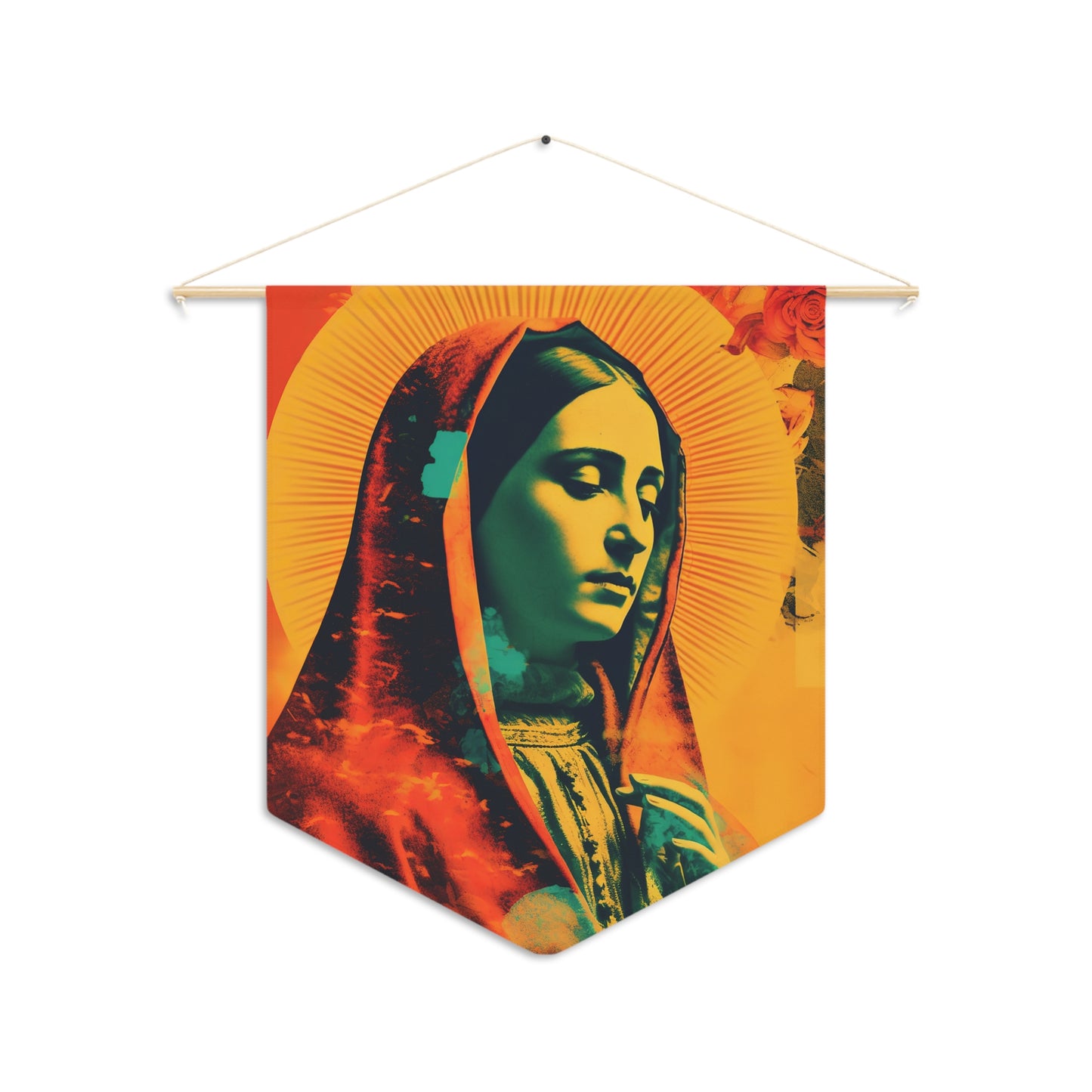 Our Lady's Abundant Love Wall Banner / Wall Hanging - Our Lady of Guadalupe - Catholic Home Art - Large Saint Art for your home - 18" x 21"