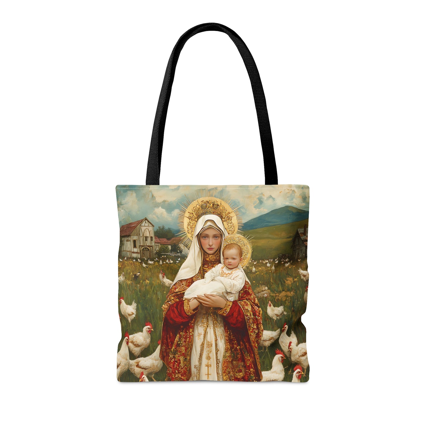 Our Lady of the Hens: Protector of the Humble Flock Tote Bag - Large Medium Small Faith Art Bag - Catholic Faith Purse - Religious