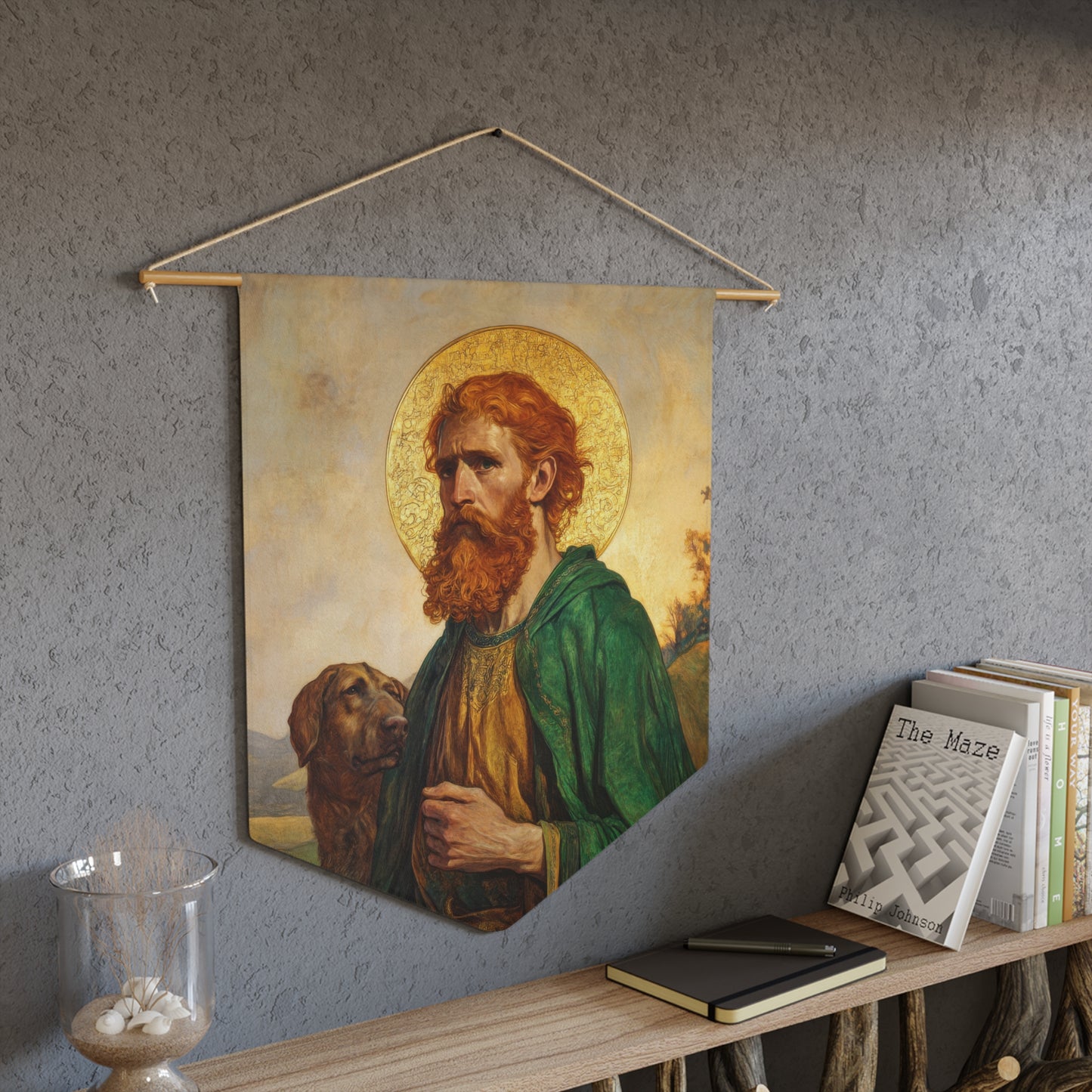 Saint Andrew the Scot Pennant / Banner / Wall Hanging - Prayer room art - 18" x 21" - Catholic prayer Religious - Large Banner
