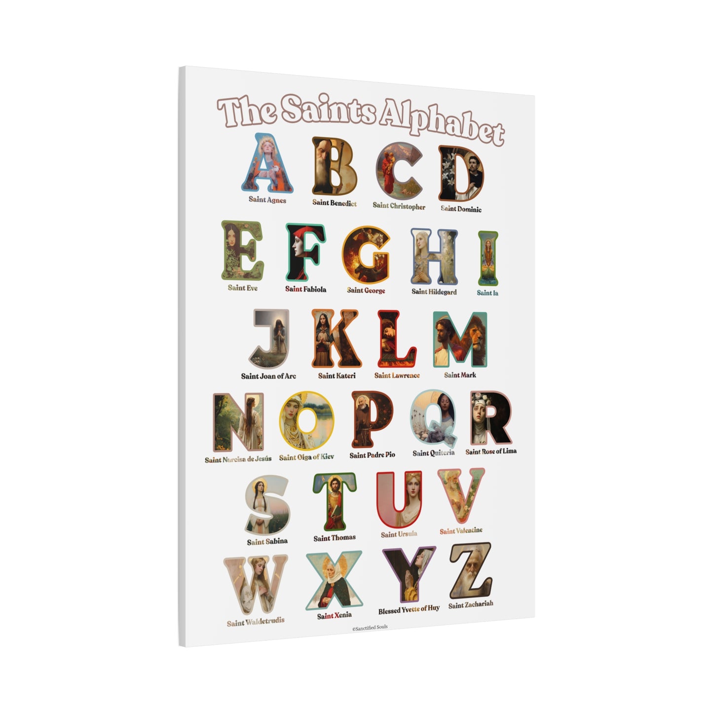 Catholic Saints ABC Alphabet Canvas - A to Z Saints Wall Art - Catholic Saints Chart - Catholic Nursery / Homeschool - Saints of the Church