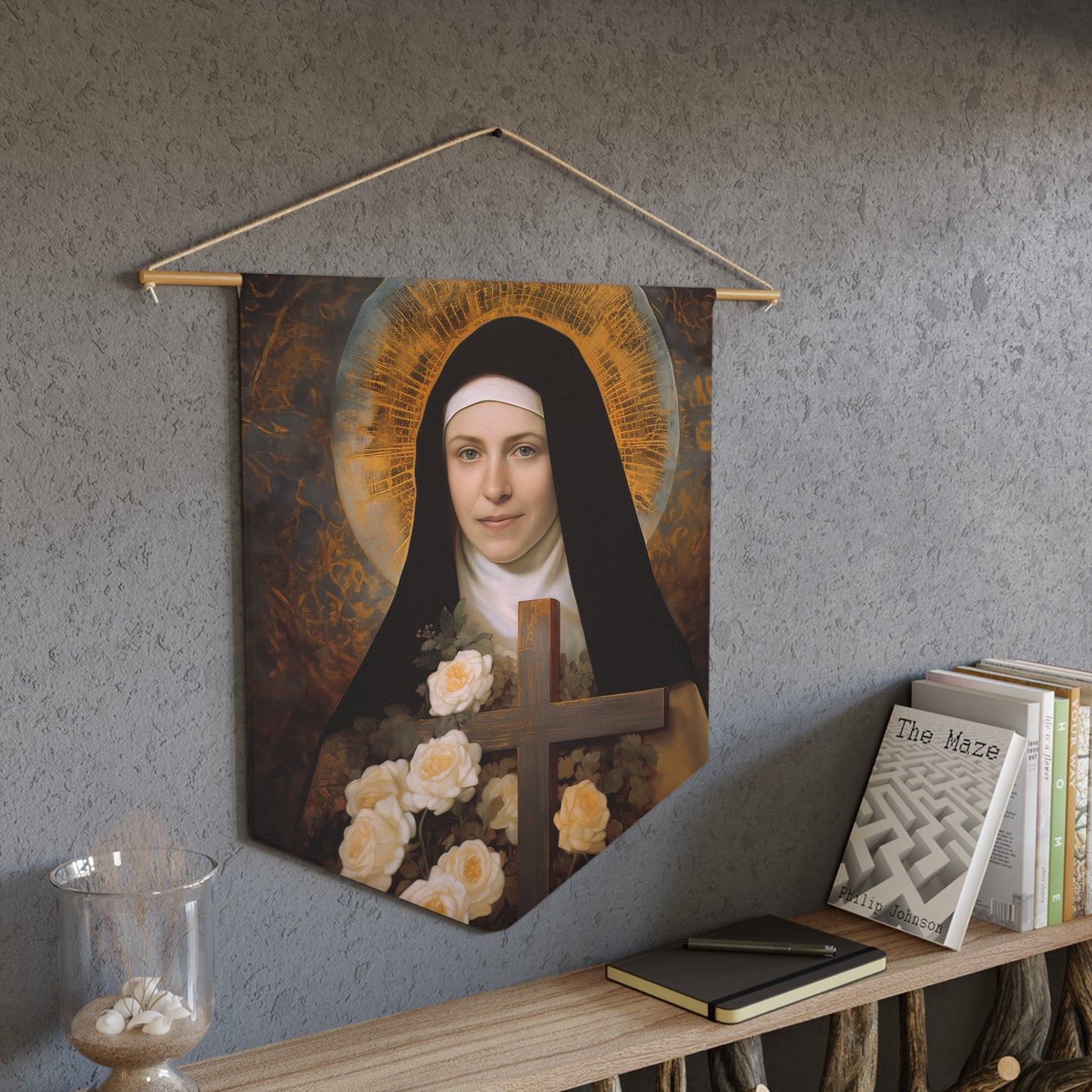 Saint Therese of Lisieux Wall Banner / Wall Hanging - Prayer room art - Catholic Home -  18" x 21"