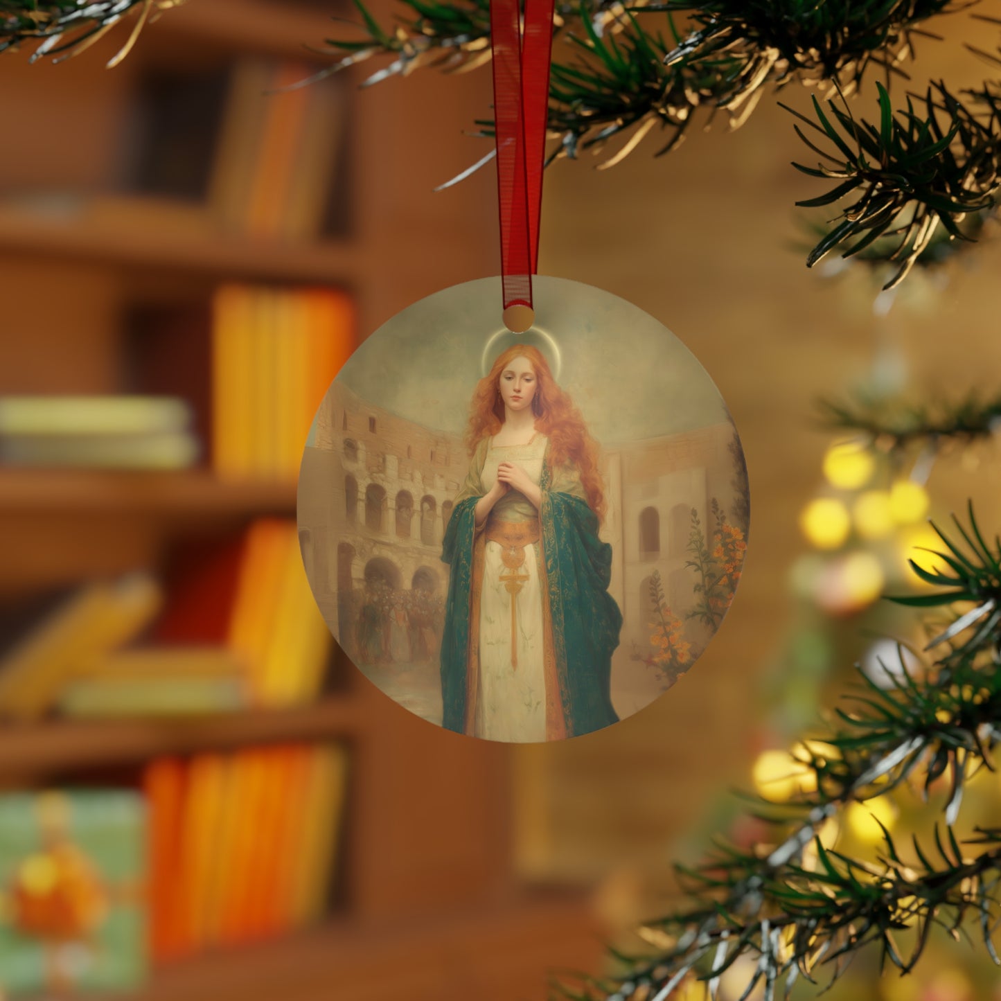 Saint Justina Metal Ornament - Religious Holiday Christmas Ornament and Keepsake - Prayer Ornament - Catholic Gift