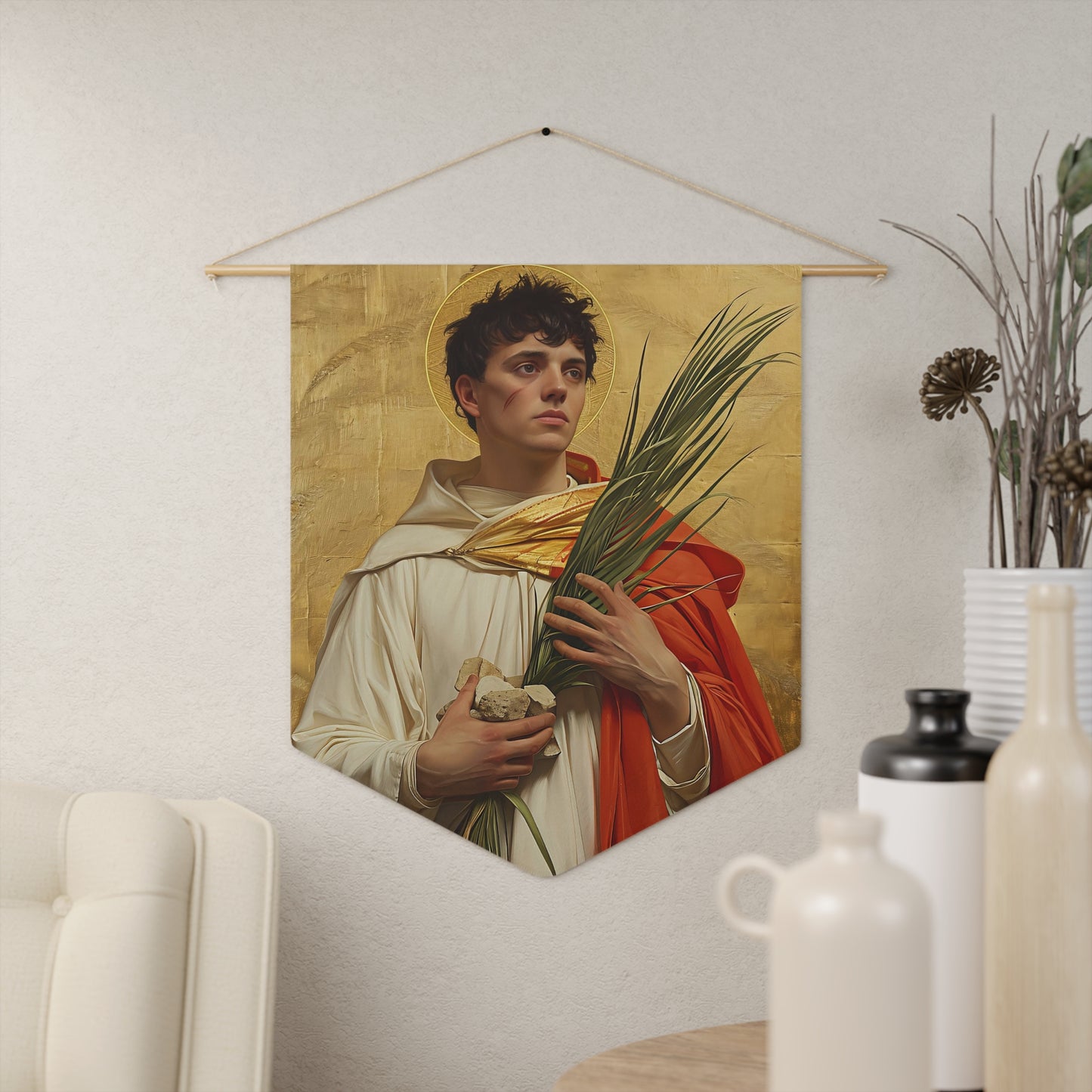 Saint Stephen Wall Banner / Wall Hanging / Pennant - Prayer room - Catholic Home - Saint Art - 18" x 21" - Large print ready to hang