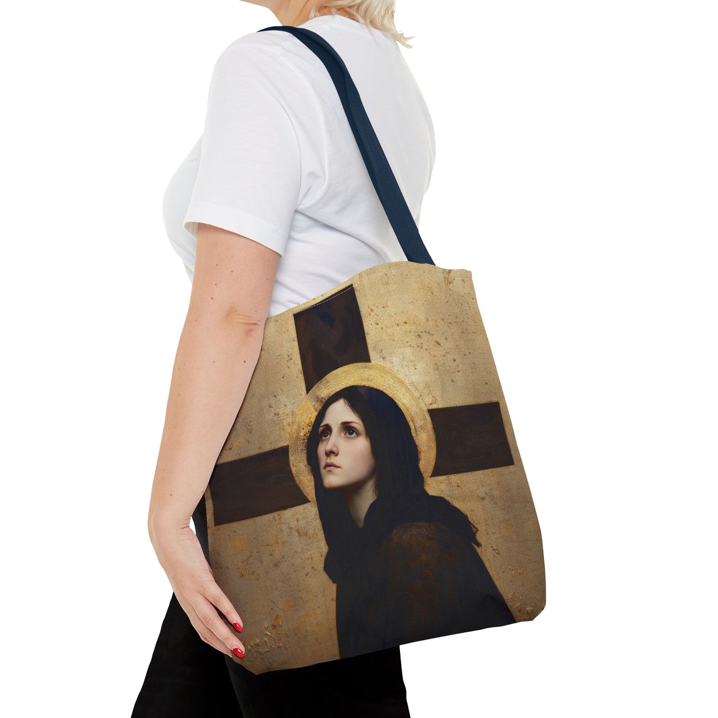 Our Lady of the Cross - Mother Mary  - Our Lady of the Crucifix - Marian Art - Tote Bag - Large Medium Small Faith Art Bag - Tote Purse