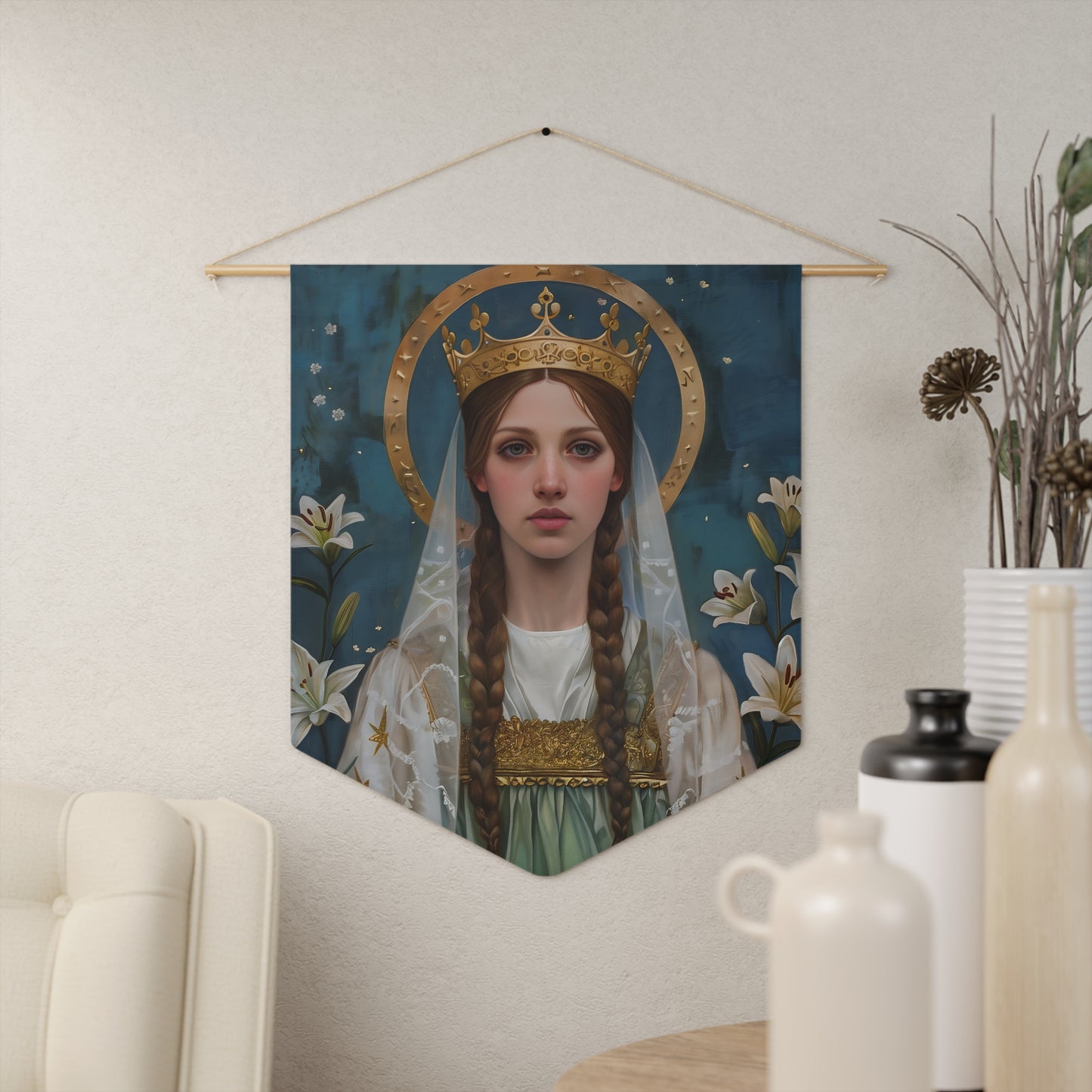 Saint Isabel of France Wall Banner / Wall Hanging - Prayer room art - Catholic Home Art - Large Saint Art - 18" x 21"