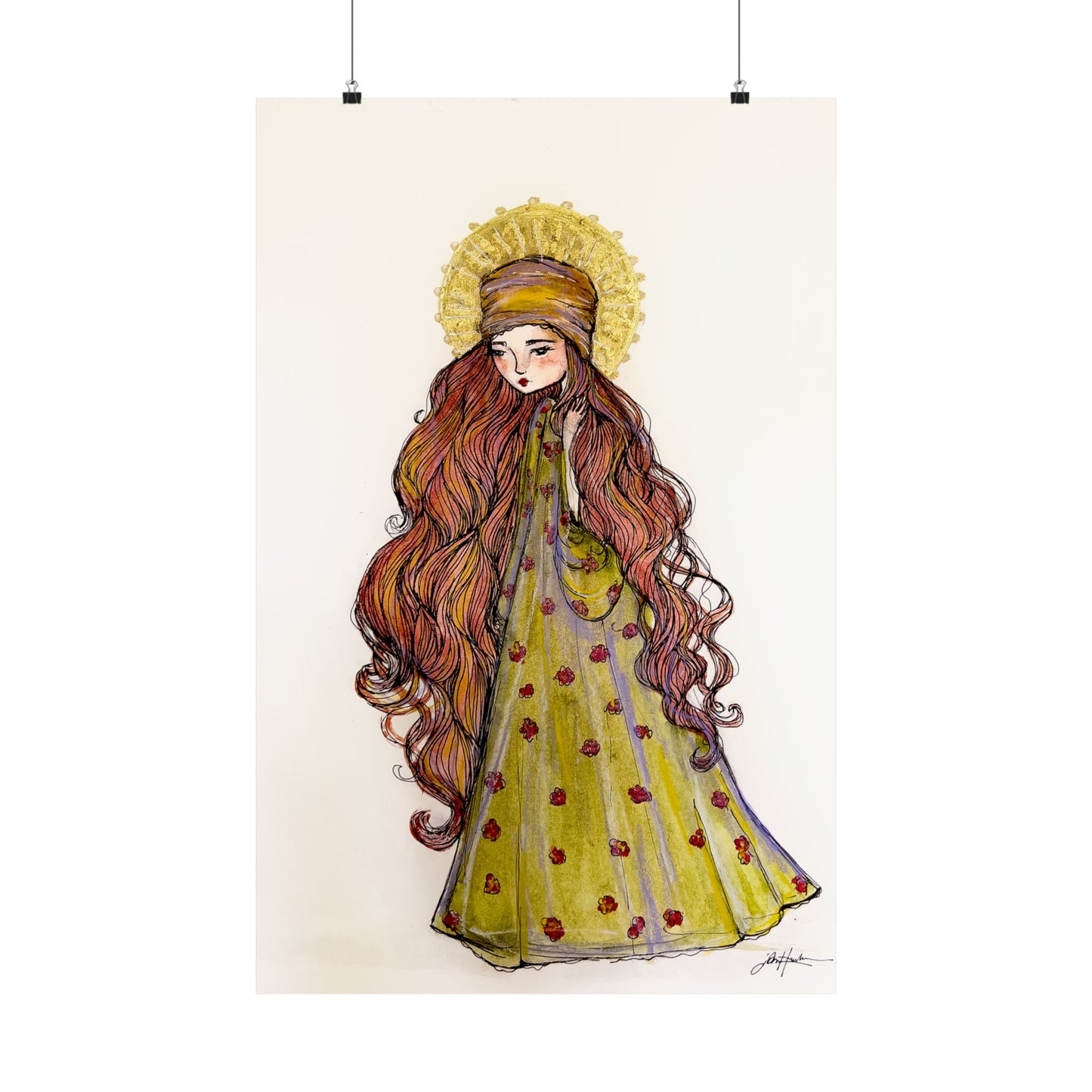 Saint Mary Magdalene Catholic Art Print | Hand-Drawn Watercolor Sacred Artwork | Christian Devotional Wall Art
