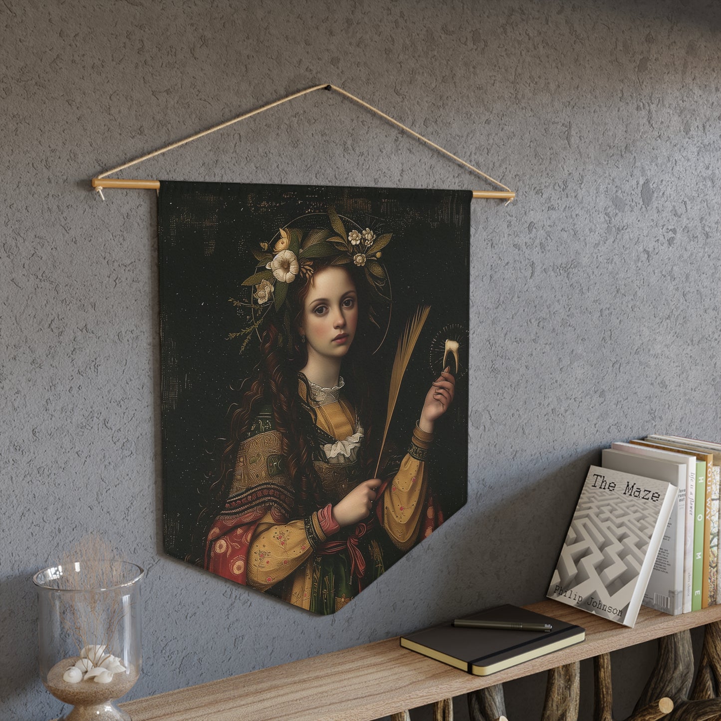 Saint Apollonia Pennant / Banner / Wall Hanging - Prayer room art - 18" x 21" - Catholic prayer Religious Christian Gift