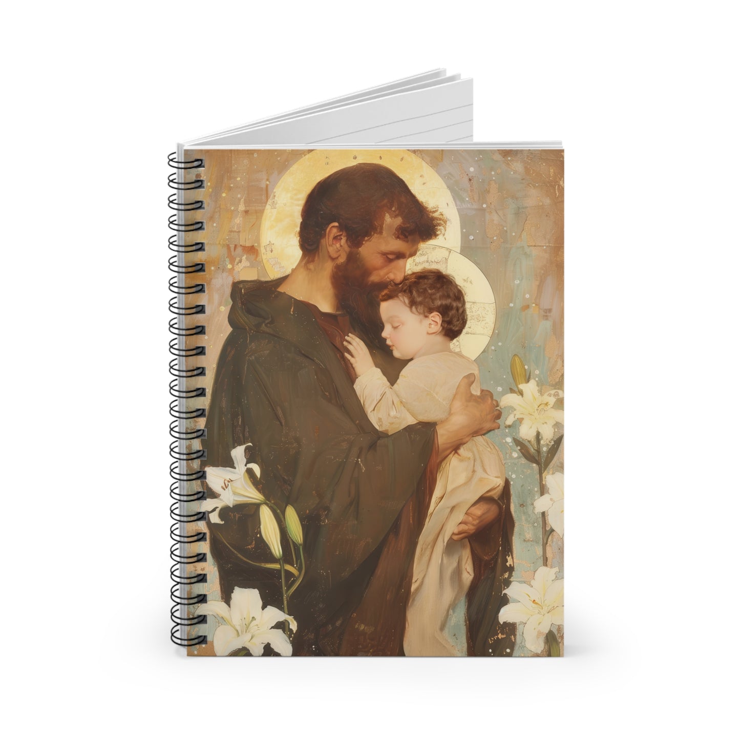 Saint Joseph and the Christ Child - Sanctified Souls Art - Religious Based Notebook - Spiral Notebook - Ruled Line