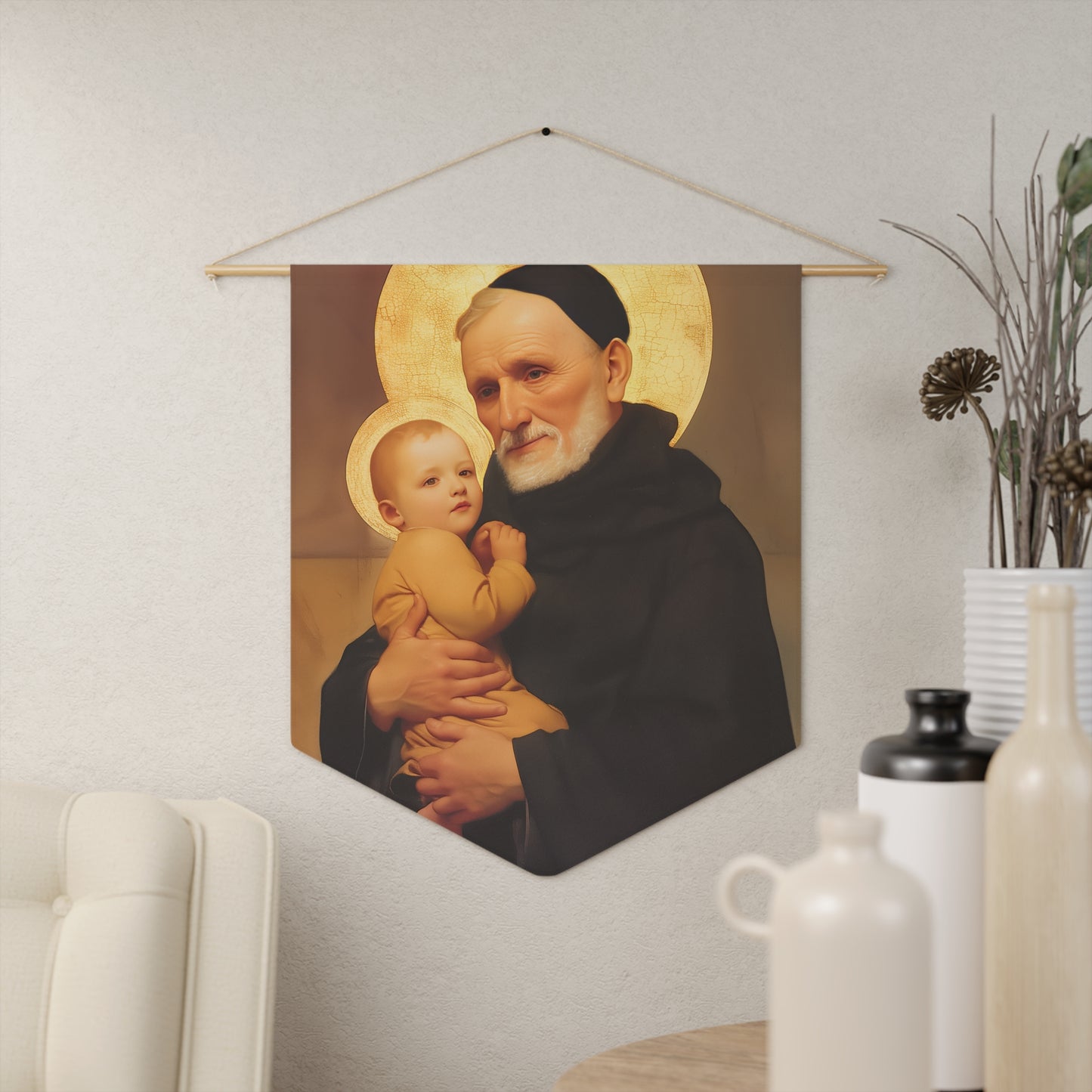 Saint Bernardino Realino Pennant / Banner / Wall Hanging - Prayer room art - 18" x 21" - Catholic prayer Religious Christian Gift