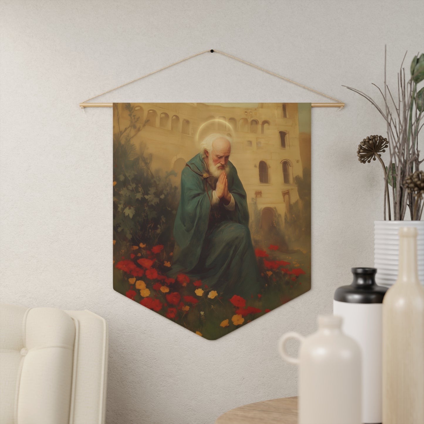 Saint Cyprian Pennant / Banner / Wall Hanging - Prayer room art - 18" x 21" - Catholic - Large Banner - Catholic Home Art