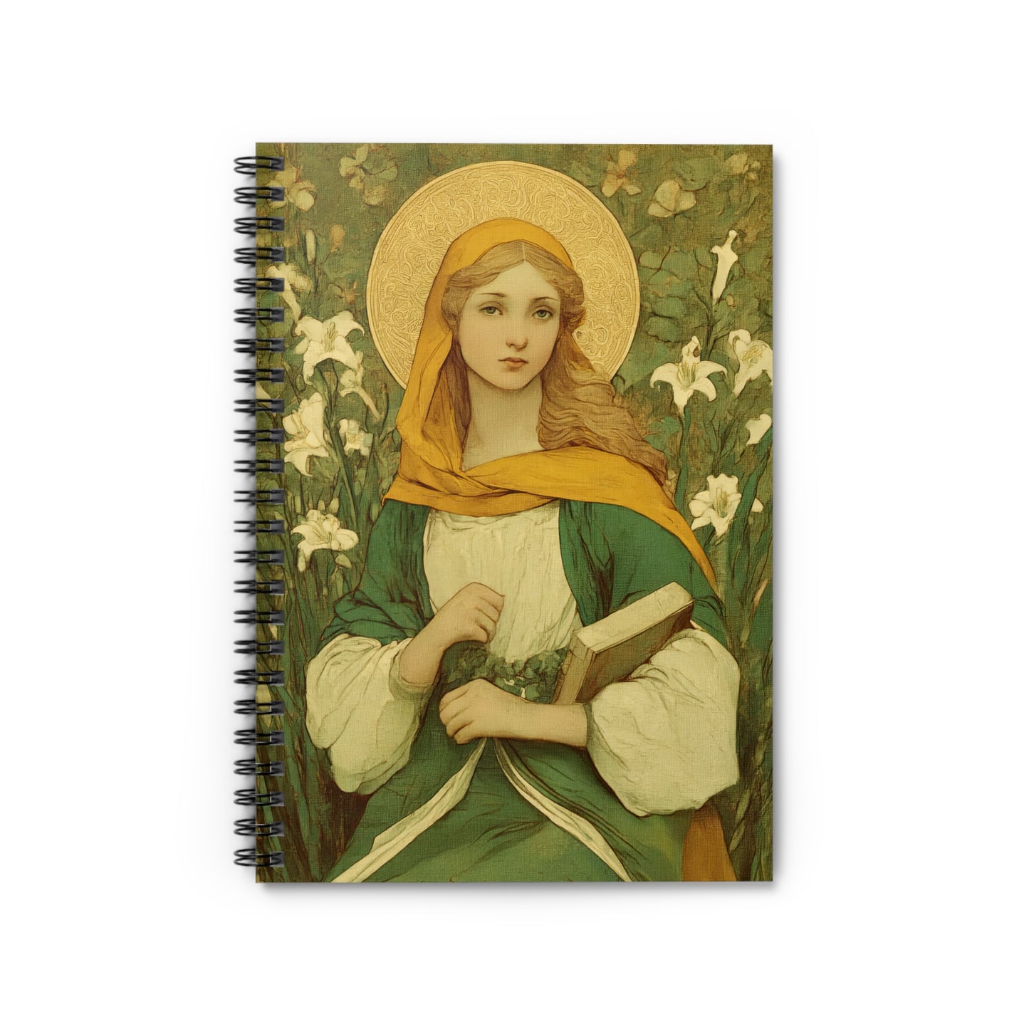 Saint Dymphna - Sanctified Souls Art - Religious Based Notebook - Spiral Notebook - Ruled Line