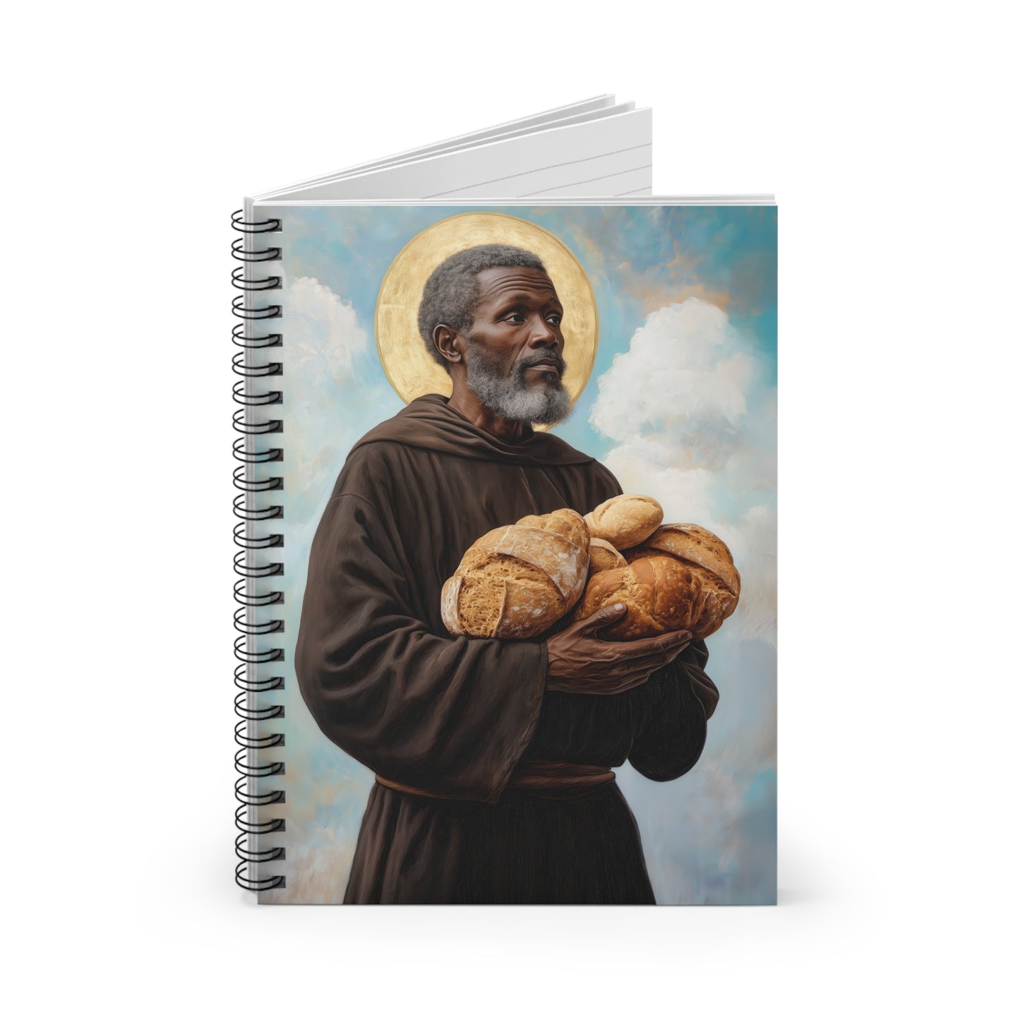 Saint Benedict the Moor - Sanctified Souls Art - Religious Based Notebook - Spiral Notebook - Ruled Line
