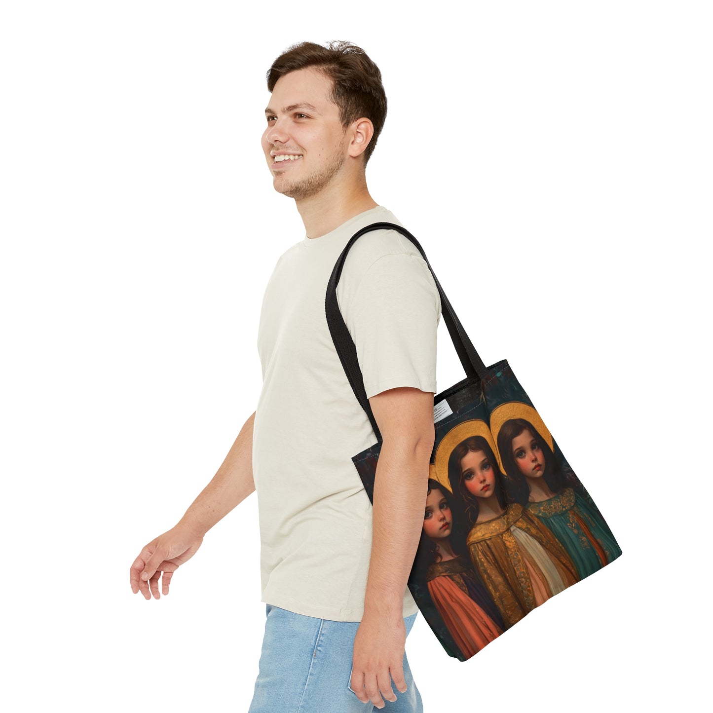 Saints Faith, Hope and Charity - Tote Bag - Large Medium Small Faith Art Bag - Catholic Faith Purse - Double Sided