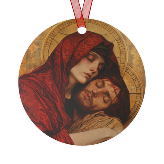 Eternal Sorrow - Mary's Mourning Beneath the Cross Metal Ornament - Religious Holiday Christmas Keepsake