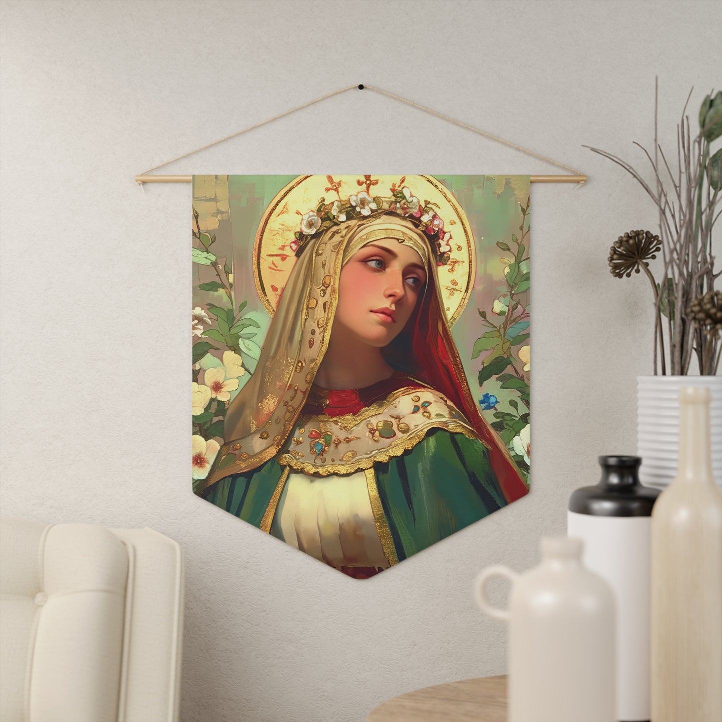Saint Matilda of Germany Wall Banner / Wall Hanging - Prayer room art - Catholic Home Art - Large Saint Art - 18" x 21"