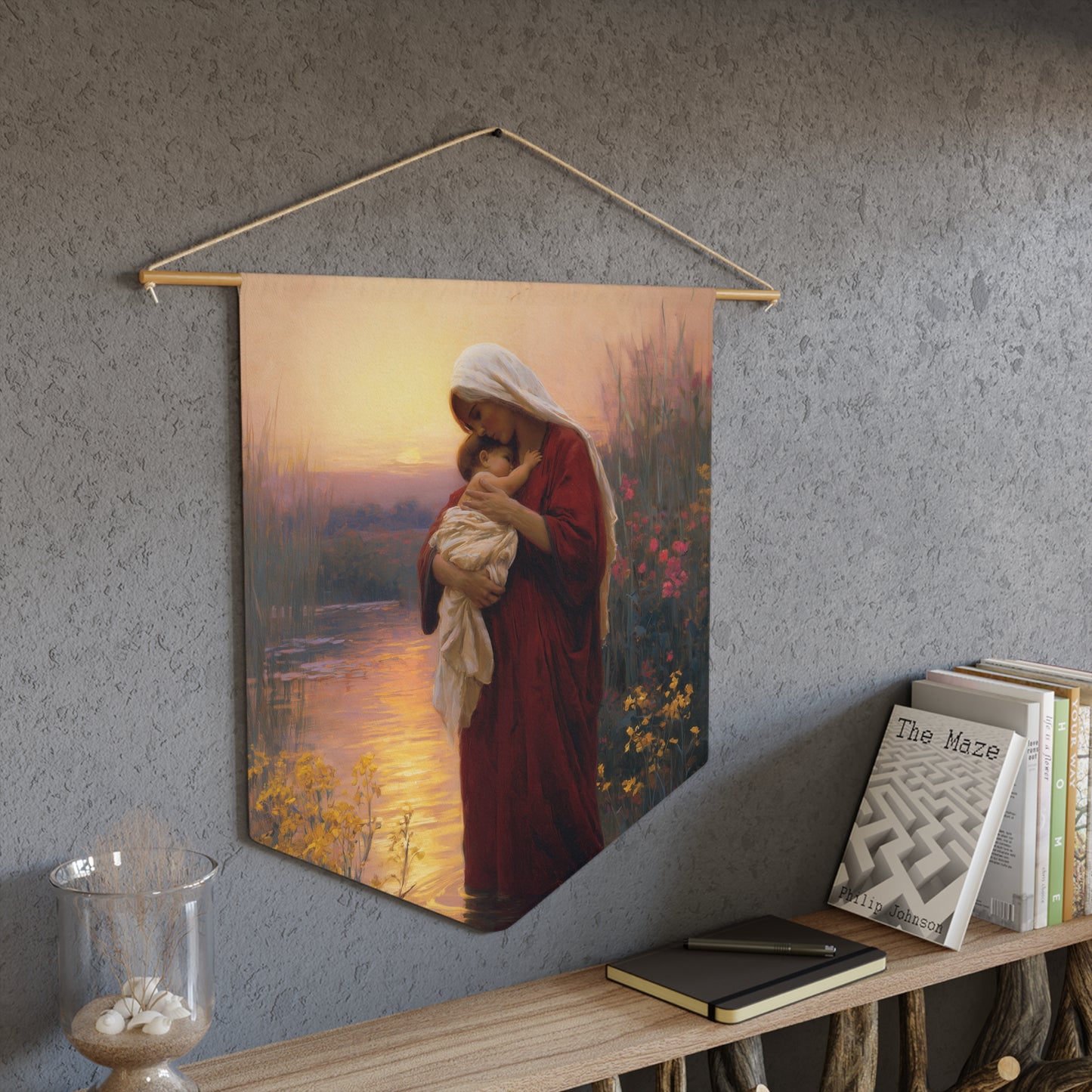 Saint Elizabeth, Mother to John the Baptist - Pennant / Banner / Wall Hanging - Prayer room art - Catholic Home - 18" x 21"