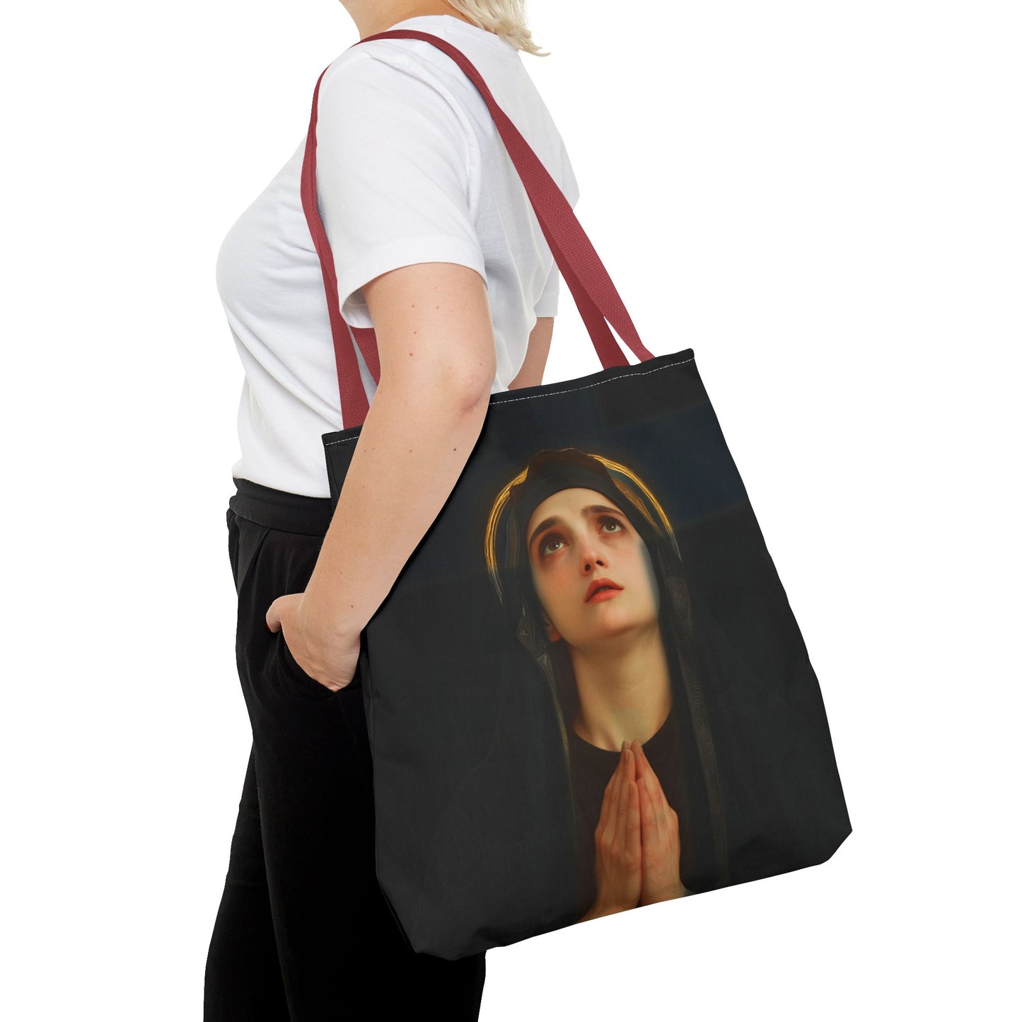 Our Lady of the Cross - Mother Mary  - Our Lady of the Crucifix - Marian Art - Tote Bag - Large Medium Small Faith Art Bag - Tote Purse