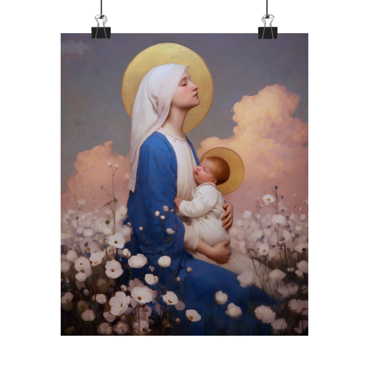 Our Lady Among the Flowers -  Catholic Art - Multiple Sizes - Premium Posters - Catholic Art - Christian Home - Catholic Saint Art