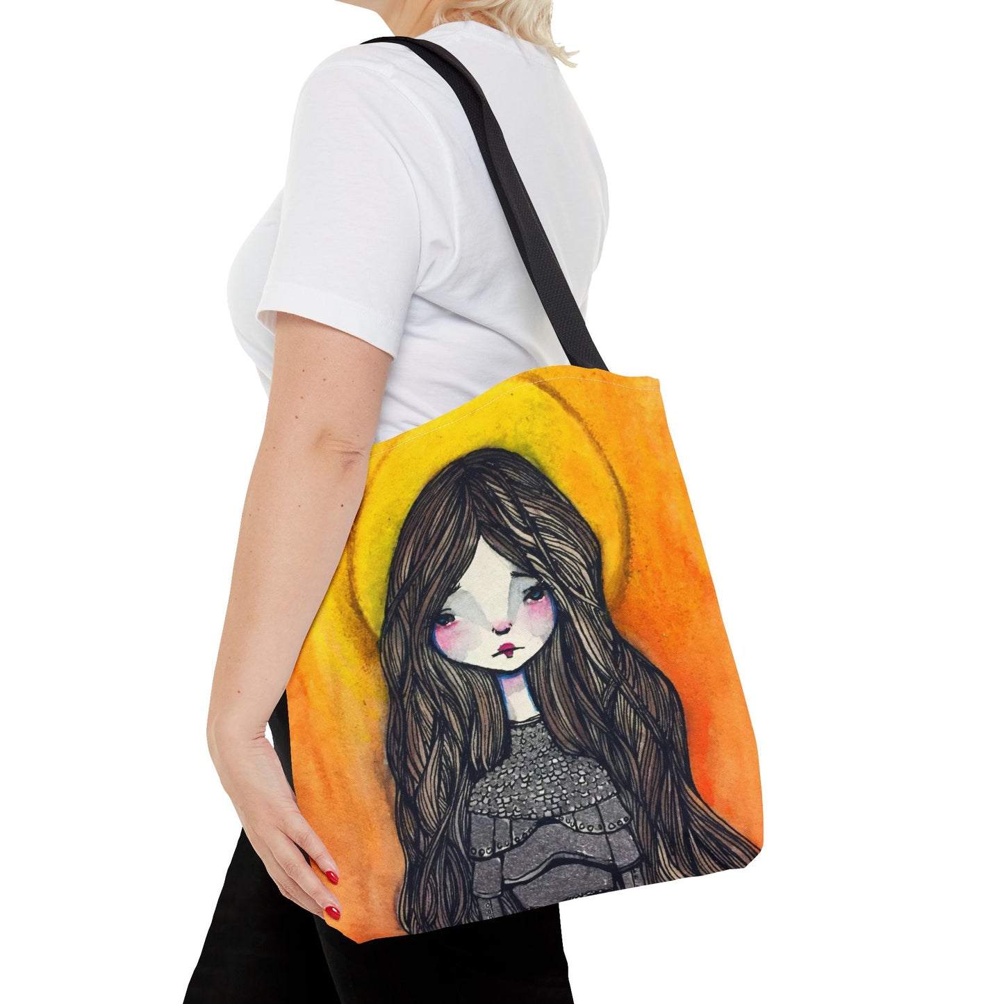 Saint Joan of Arc Tote - Hand-Drawn Catholic Art - Prayer Bag | Christian Devotional Tote | Sanctified Solocosmo Religious Tote