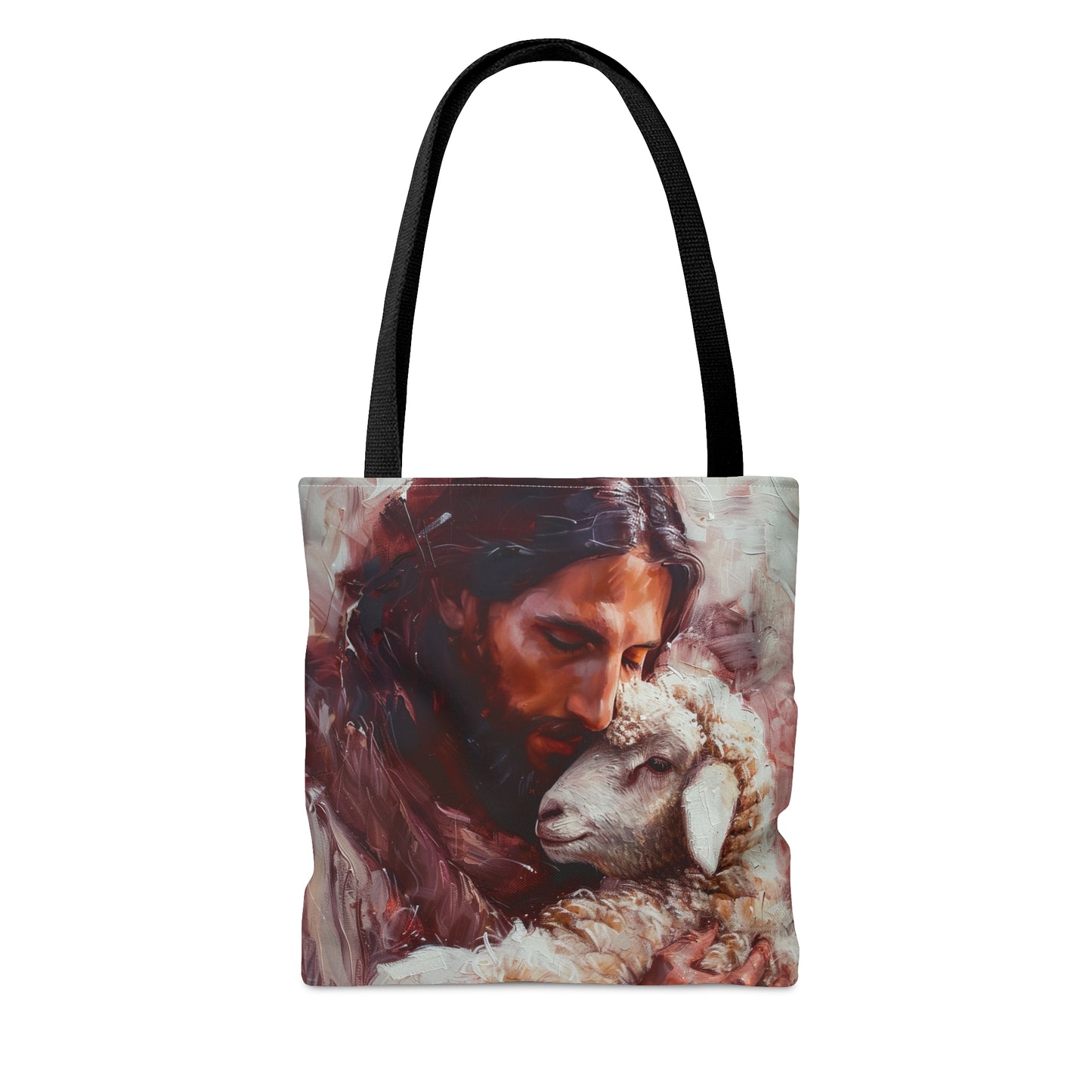 Jesus and the Little Lamb Tote Bag - Large Medium Small Faith Art Bag - Catholic Faith Purse - Religious Carry All
